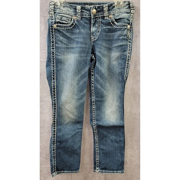 Silver Jeans Blue Suki Capri Medium Wash Low Rise Women's Size 27 - Picture 1 of 9